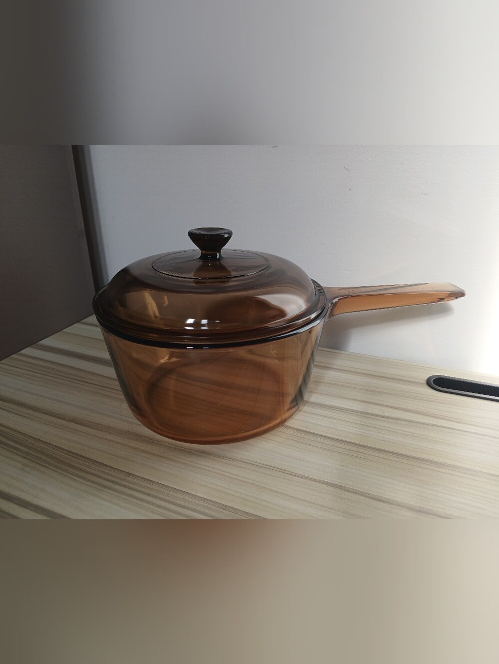 Vtg Corning Vision Amber Glass 1.5 L Saucepan Pot WITH LID Pyrex France